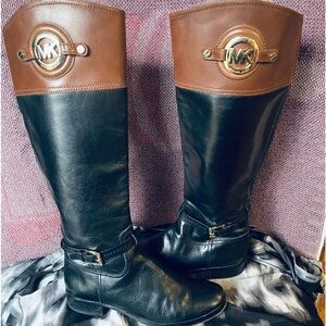 Michael Kors Fulton Harness Boot Black/Mocha Brown Leather Boot